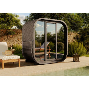 FinnTherm Ellipso M zwarte barrelsauna met spiegelglas
