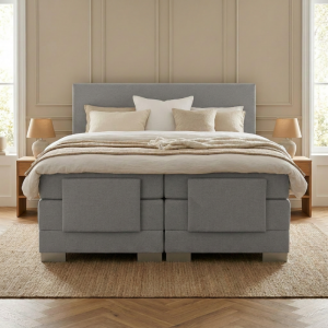 Elektrisch Verstelbare 1-Persoons Elektrische Boxspring Julia - Grijs - Grijs 90x220 Cm - Pocketvering - Inclusief Topper - Dekbed-Discounter.nl