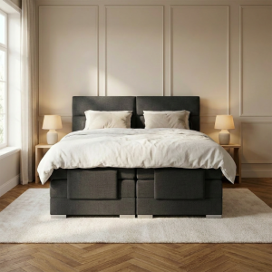 Elektrisch Verstelbare 1-Persoons Elektrische Boxspring Julia - Antraciet - Antraciet 90x210 Cm - Pocketvering - Inclusief Topper - Dekbed-Discounter.nl