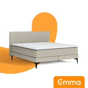 Emma Signature Boxspring Bed 200x200 - Light Grey - Vertical Tufted HB - Wooden Feet