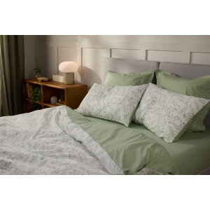 Emma Percal Dekbedovertrek 140x200 cm Groen Eucalyptus & Beige