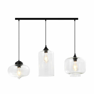 QUVIO Hanglamp retro - 3 lichtspunt - 3 verschillende glazen kappen - 80 x 26 cm