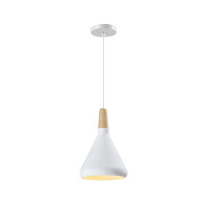 QUVIO Hanglamp Scandinavisch - Kegel design - Houten kop - D 17 cm - Wit