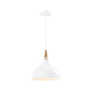 QUVIO Hanglamp Scandinavisch - Simplistisch hoog design - Houten kop - D 30 cm - Wit