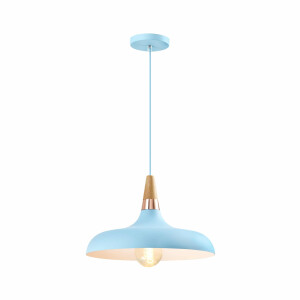 QUVIO Hanglamp Scandinavisch - Simplistisch laag design - Houten kop - D 30 cm - Blauw