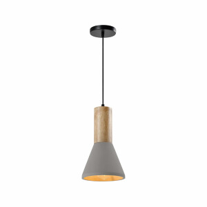 QUVIO Hanglamp landelijk - Betonnen lamp - Houten kop - D 15 cm - Grijs