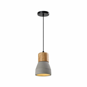 QUVIO Hanglamp landelijk - Simplistisch betonnen lamp - Houten kop - D 13 cm - Grijs