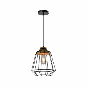 QUVIO Hanglamp landelijk - Draadlamp - Stalen kooi - D 25 cm - Zwart