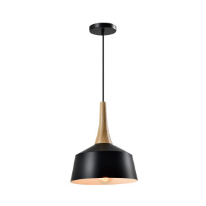 QUVIO Hanglamp Scandinavisch - Minimalistisch - Houten kop - D 27 cm - Zwart