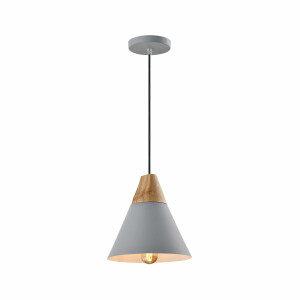 QUVIO Hanglamp Scandinavisch - Kegellamp - Houten kop - D 22 cm - Grijs