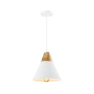 QUVIO Hanglamp Scandinavisch - Kegellamp - Houten kop - D 22 cm - Wit