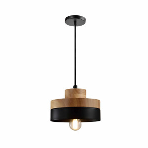 QUVIO Hanglamp Scandinavisch - Rond tweelaags metaal en hout - Diameter 18 cm