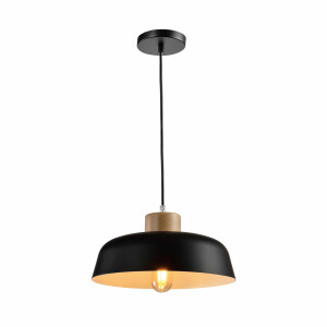 QUVIO Hanglamp Scandinavisch - Rond van metaal en hout - Diameter 30 cm - Zwart en bruin