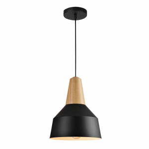 QUVIO Hanglamp Scandinavisch - Metaal en houten kop - Diameter 23 cm - Zwart en bruin