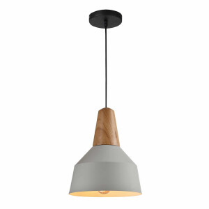 QUVIO Hanglamp Scandinavisch - Metaal en houten kop - Diameter 23 cm - Grijs en bruin