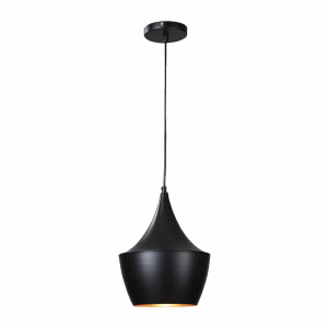 QUVIO Hanglamp modern - Rond met koperen binnenkant - Diameter 25 cm - Zwart