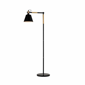 QUVIO Vloerlamp Scandinavisch - Hout met ronde lampenkap - Diameter 19,5 cm