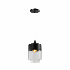 QUVIO Hanglamp retro - Langwerpige kap van metaal en glas - Diameter 18 cm