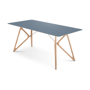 Tink table houten eettafel whitewash - met linoleum tafelblad smokey blue - 200 x 90 cm