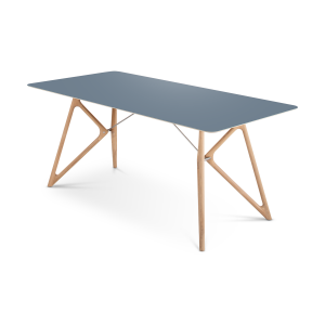 Tink table houten eettafel whitewash - met linoleum tafelblad smokey blue - 220 x 90 cm