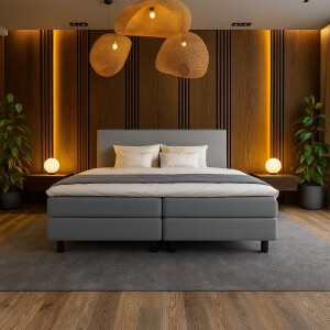 Boxspring Hotel Grijs 90x200 Cm Koudschuim + 10 Cm Medium & 7 Comfortzones & Normale Instap & Direct Leverbaar Nova Spring - Dekbed-Discounter.nl