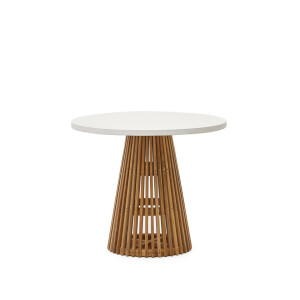 Kave Home Ronde Bistrotafel 'Alcaufar' Cement en Teakhout, 90cm, kleur Wit