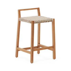 Kave Home Barkruk 'Giverola' Teakhout en gevlochten touw (zithoogte 67cm)