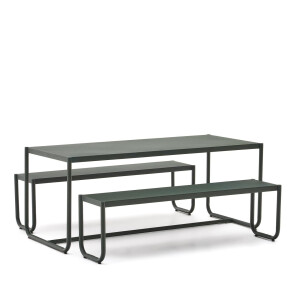 Kave Home Picknickset 'Sotil' Met tuintafel en 2 tuinbanken, kleur Donkergroen