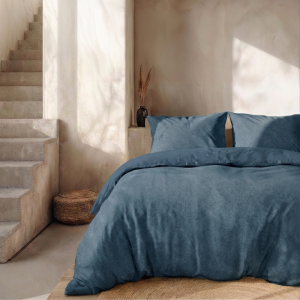 Sale: -32% | Dekbedovertrek Percale Katoen - Stonewash Blue - Eenpersoons (140x200 Cm) - Blauw Percale Katoen - Effen - Presence - Dekbed-Discounter.nl