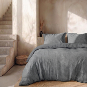 Sale: -32% | Dekbedovertrek Percale Katoen - Stonewash Grey - Eenpersoons (140x200 Cm) - Grijs Percale Katoen - Effen - Presence - Dekbed-Discounter.nl