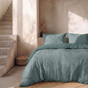 Dekbedovertrek Percale Katoen - Stonewash Green - Lits-Jumeaux (240x220 Cm) - Groen Percale Katoen - Effen - Presence - Dekbed-Discounter.nl