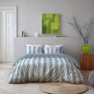 Dekbedovertrek Ocean Stripes - Tweepersoons (200x200 Cm) - Wit & Blauw Microvezel - - Byrklund - Dekbed-Discounter.nl