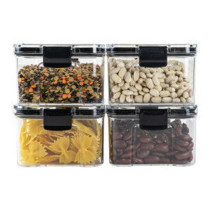 Krumble Voorraadpotten set van 4 - Met deksel - Kunststof - 460 ml - Transparant en zwart