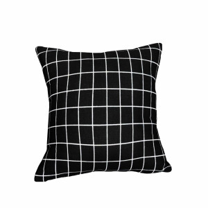 QUVIO Kussenhoes vierkantjes - Polyestervezel - 45 x 45 cm - Zwart