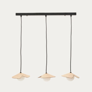 Kave Home Hanglamp 'Wilara' Eiken en glas, 3-lamps
