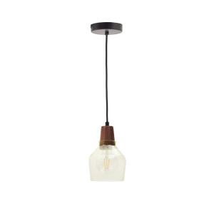 Kave Home Hanglamp 'Silex' Notenhout en glas, 13cm