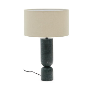 Kave Home Tafellamp 'Vex' Marmer en linnen, 57cm, kleur Beige/Donkergroen