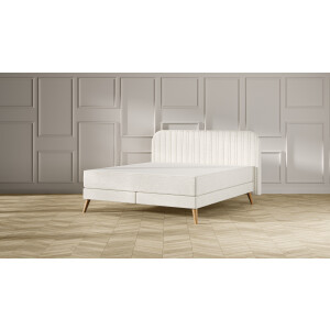 Emma Original Elite Boxspring Bed 180x210 - Beige - Strepen Hoofdbord - Beukenhout Pootjes