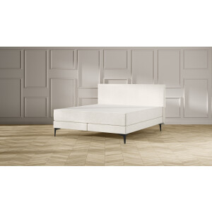 Emma Signature Boxspring Bed 160x200 - Beige - Effen Hoofdbord - Zwart metaal Pootjes