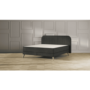 Emma Original Elite Boxspring Bed 200x200 - Donkergrijs - Strepen Hoofdbord - Beukenhout Pootjes