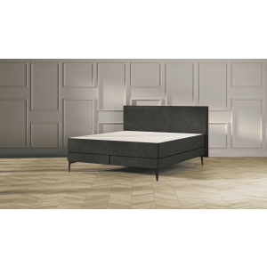 Emma Signature Boxspring Bed 180x210 - Donkergrijs - Effen Hoofdbord - Zwart metaal Pootjes