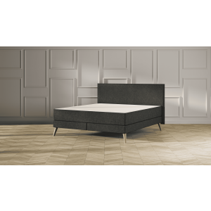 Emma Signature Boxspring Bed 180x210 - Donkergrijs - Effen Hoofdbord - Beukenhout Pootjes