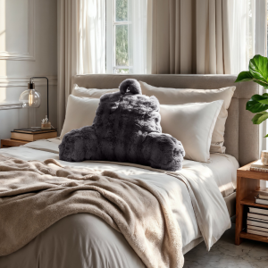 Kussen Bedsteun Pompom - Antraciet - Voor - - Dekbed-Discounter.nl