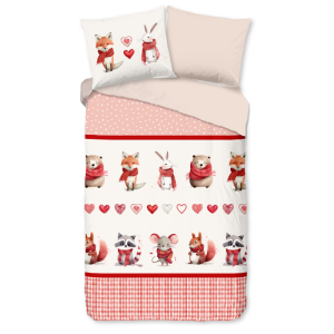 Dekbedovertrek Katoen-Flanel - Timmy - Eenpersoons (140x200 Cm) - Meerkleurig & Roze Flanel Katoen - Dieren & Stippen & Natuur & Strepen - Good - Dekbed-Discounter.nl