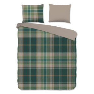 Dekbedovertrek Katoen-Flanel - Dirkje - Lits-Jumeaux (240x220 Cm) - Meerkleurig & Groen Flanel Katoen - Strepen - Good Morning - Dekbed-Discounter.nl