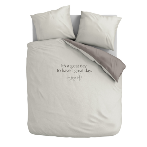 Dekbedovertrek Percale-Katoen Verkoelend - Great Day - Lits-Jumeaux (240x220 Cm) - Wit & Grijs Percale Katoen - Effen - Presence - Dekbed-Discounter.nl