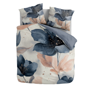 Sale: -32% | Dekbedovertrek Percale-Katoen Verkoelend - Coral Bloom - Eenpersoons (140x200 Cm) - Blauw & Wit Percale Katoen - Effen - Presence - Dekbed-Discounter.nl