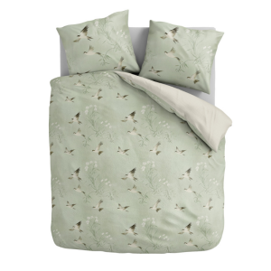 Dekbedovertrek Percale-Katoen Verkoelend - Lotus Birds - Lits-Jumeaux (240x220 Cm) - Groen Percale Katoen - Effen - Presence - Dekbed-Discounter.nl