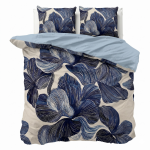 Dekbedovertrek Percale-Katoen Verkoelend - Indigo Blend - Lits-Jumeaux XL (260x200 Cm) - Blauw & Wit Percale Katoen - Effen - Presence - Dekbed-Discounter.nl