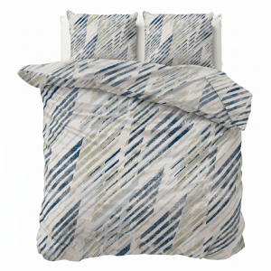 Dekbedovertrek Percale-Katoen Verkoelend - Shadow Lines - Lits-Jumeaux (240x220 Cm) - Blauw Percale Katoen - Effen - Presence - Dekbed-Discounter.nl
